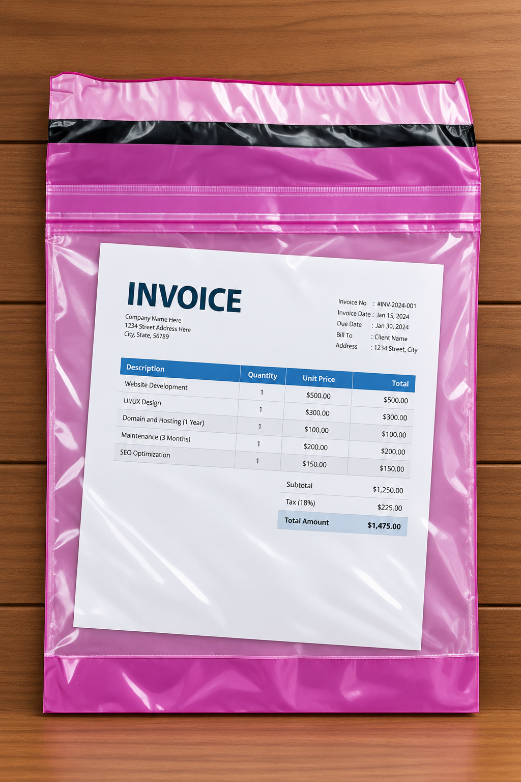 Pink Plain Tamper Proof Courier Bag with Pocket for Shipping and Packaging